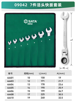 Shida wrench set plum blossom open wrench dull ratchet plate set fork wrench complete set 7-piece set live head one-way quick wrench-09042