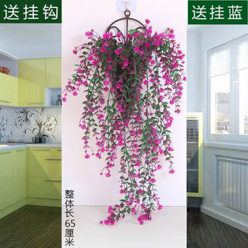 Time bird simulation wall plant vine rose chlorophytum plastic decoration wall hanging rattan living room indoor hanging basket fake flower 1 hanging blue 2 bundle buds rose vine lotus color + sticky hanging