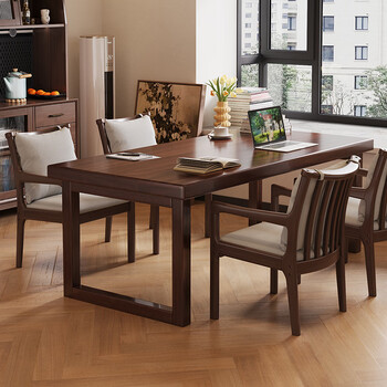 Mansendini solid wood dining table and chair combination walnut living room large long desk thickened large plate dining desk integrated home office desk black walnut single table selected imported walnut no veneer 160cm *80cm *75cm