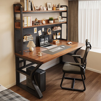 Chaonai (chaonai) computer desk, home desk, bookcase, integrated desktop office, gaming desk, workbench, small apartment, double writing desk, double-layer bookshelf, black shelf + ancient oak, length 80cm, width 60cm, height 75cm