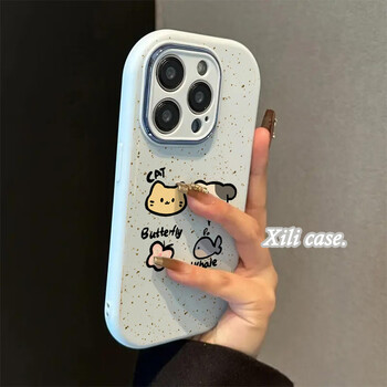 Deerwalk cute splash-ink graffiti cat and puppy suitable for apple 16promax mobile phone case iphone17pro new 12pm cartoon 13 niche 14plus all-inclusive anti-fall soft shell blue-splash-ink fish cat and dog iphone 16 pro max