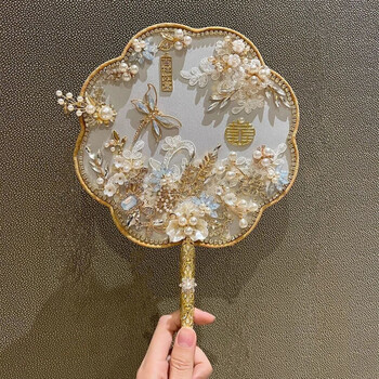 Bridal fan, wedding fan, blue xiuhe wedding fan, diy fan material package, bridal fan-pure love flower wedding model, finished product