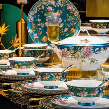 Ruxi enamel color jingdezhen bowl set bowl household bone china tableware complete set high-end bowls and plates exquisite housewarming gift yingdi huakakai_6 people food without casserole 40 pieces