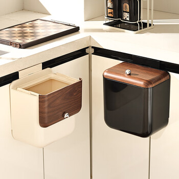 Zunmusi mid-century style kitchen trash can wall-mounted household sink with cover hanging large-capacity high-end cabinet special storage barrel wall-mounted trash can white