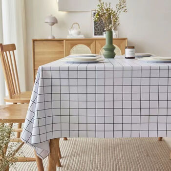 Ye yu tablecloth waterproof and oil-proof no-wash pvc plaid deskcloth nordic ins style rectangular dining tablecloth coffee table mat thick white large square 138*138cm square table round table commonly used