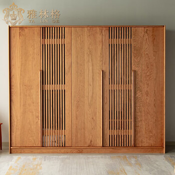 Yalinger north american cherry wood solid wood wardrobe large wardrobe modern simple log style bedroom locker cloakroom cherry wood four-door wardrobe 200*60*220cm