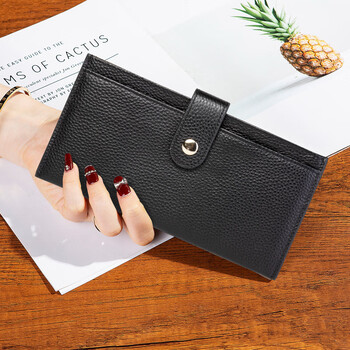 Sephoron pure cowhide ultra-thin long wallet unisex genuine leather simple banknote wallet id card holder portable coin purse black-first layer cowhide gift box packaging