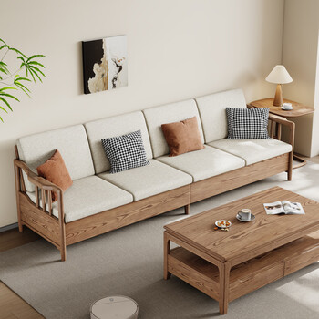 Montelova solid wood sofa living room for winter and summer use small apartment with high box storage sofa ash wood new chinese style foshan furniture 284cm four-seater
