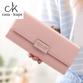 Casa-kupsck new korean style simple and fashionable women's long wallet large capacity multi-card slot folding niche design wallet pink