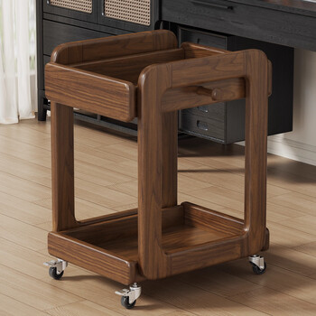 Julihui solid wood under desk bookshelf floor-standing deskside storage rack schoolbag storage cabinet mobile office goodies wheeled trolley walnut color imported solid wood