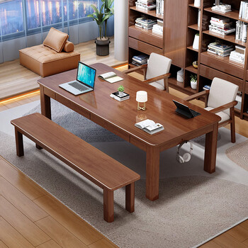 Mansendini solid wood living room dining table and tea table integrated household double desk desktop computer desk desk student writing desk and chair walnut color single table selected imported rubber wood without veneer 160cm *80cm *75cm