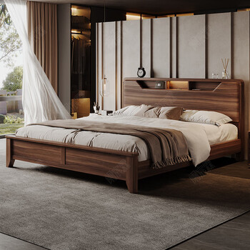 Lanchenlin black walnut solid wood bed new in new simple size bedroom double bed solid wood bed 1.8 meters wedding bed black walnut bed 1800mm*2000mm silent pine bed board
