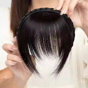 Hairband for middle-aged and elderly people to cover white hair in summer. fully real imitation diamond for women with broken forehead and temples. fake bangs. forehead whitening artifact. natural black. braided hair 4