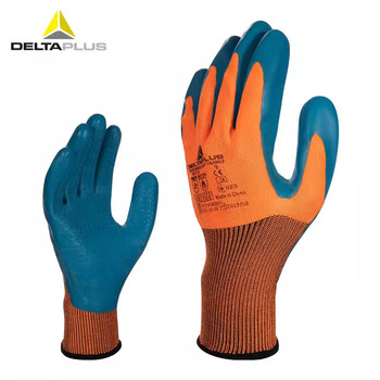Delta 201731 latex coated work gloves, labor protection construction site, high temperature resistance, wear resistance, non-slip handling processing, orange m