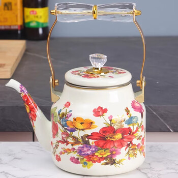 Oulijia enamel enamel pot enamel kettle old-fashioned iron porcelain pot enamel medicine pot soup kettle with filter phnom penh - red, yellow and blue flowers 1.5l