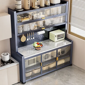 Kashiman national kitchen slate sideboard integrated wall storage cupboard cabinet stainless steel floor-standing storage shelf subsidy gray 5-layer length 120 depth 42 height 157cm (self-installation) strongly recommended