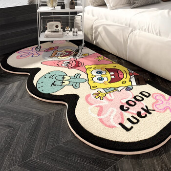 Kaye cartoon bedside carpet imitation cashmere girl children's room thick floor mat home living room bedroom princess bedside blanket fyr-spongebob family 50x140cm