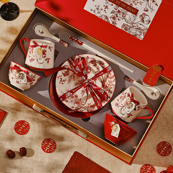 Rose holiday tableware set for best friend wedding gifts, practical ceramic dish sets for engagement gifts, premium food gift box for two (fast next day delivery), 10-piece set