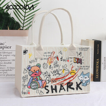 Forty thousand kilometers canvas bag handbag large capacity felt bag handbag bag printed storage bag felt handbag graffiti