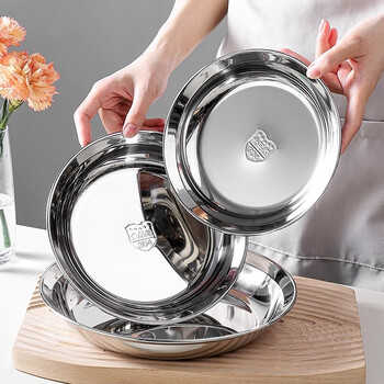 Onlycook304 stainless steel plate round steaming dinner plate kitchen preparation side dish food grade plate tray-22cm