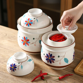 Dingdan sichuan pickle jar household sealed jar with lid ceramic pickle jar pickle jar large old-fashioned pickle jar ceramic pickle jar-auspicious flower