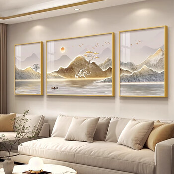 Yi huanyu living room decorative painting landscape landscape painting hanging painting modern simple sofa background wall mural atmospheric high-end triptych