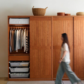 Er black wood made shanhai wardrobe 2nd generation solid wood sliding door sliding door bedroom cherry wood japanese style large wardrobe finished cherry wood | 1.5m double sliding door cabinet in stock
