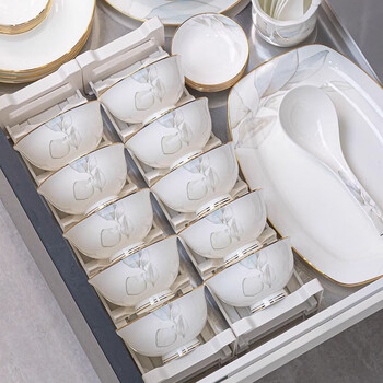 Ruxi tableware complete set of household 2025 new jingdezhen bowls and plates tableware high-end housewarming tableware light luxury bowl set 10 people soup bowl configuration 56 pieces