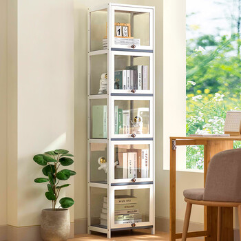 Trojan simple bookshelf floor-standing home narrow bookcase storage rack living room table cabinet storage cabinet bedroom locker desktop transparent on all sides five layers 40 long