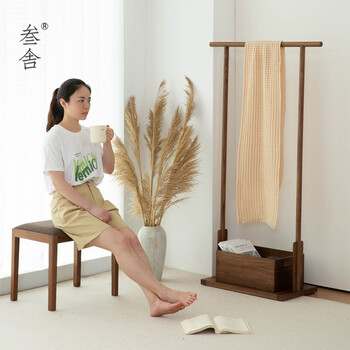 Sanshe black walnut tea room coat rack new chinese style modern simple bedroom floor-standing corner solid wood coat rack black walnut coat rack + storage box