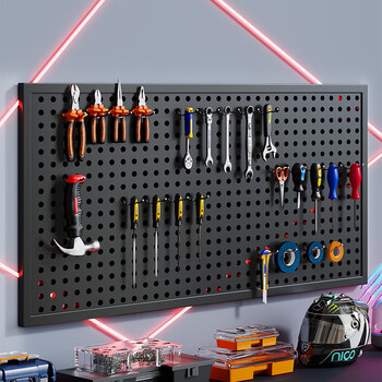 Wood grid tool wall hole board universal hanging board wall storage rack punching board hardware stainless steel organizer storage rack black with frame thickened version 60*40cm
