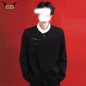 Izexx new chinese style national style stand collar tunic suit niche high-end suit jacket men's jm77 black l