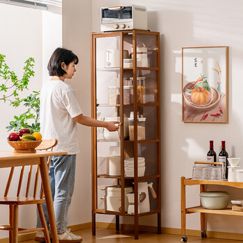 Trojan dinner cabinet storage integrated wall kitchen cabinet storage wine cabinet porch shelves living room multifunctional side cabinet three sides transparent dustproof brown-four layers