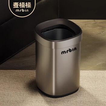 Wheat bucket (mr.bin) stainless steel lidless trash can, good-looking, living room, kitchen, italian light luxury, bedroom, bathroom, household wastebasket with wheels, kitchen/living room recommendation gray gray 15l丨free pulley + garbage bag