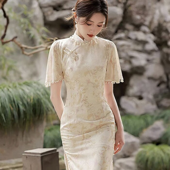 Bangbo shi new chinese style improved cheongsam women's 2025 national style elegant long slit dress slim fit new year's gift new chinese style improved cheongsam color s size (suitable for 85 jin-110 jin)
