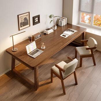 Zhongtao solid wood desk computer table living room study table office desk bedroom home rectangular writing desk workbench table 1.5cm desktop solid wood table legs walnut color 100cm