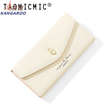 Kangaroo (kangaroo) french imported quality korean version long women's wallet small fresh simple envelope bag multi-card slot folding wallet hand held off-white