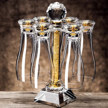Il craft blue mountain beer cup set crystal glass large capacity water cup draft beer cup large ktv light luxury 6+1 gold foil cup + rotating cup holder 330ml