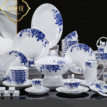 Famanmei blue and white porcelain tableware light luxury bone china chinese dishes and dishes set high-end porcelain for housewarming as a gift 116 pieces of luxury