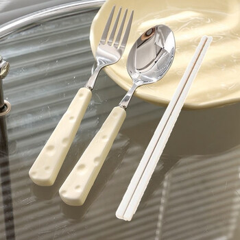 An junsheng's cute face ins cheese spoon and fork three-piece set for students and children portable tableware set cheese tableware portable exquisite version event price spoon + fork + chopsticks three-piece set