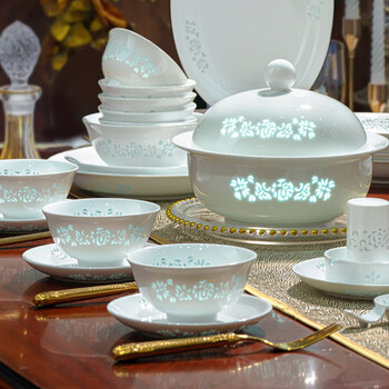 Lowe jingdezhen shadow celadon underglaze color high temperature high white porcelain exquisite tableware set household exquisite porcelain high-end gift housewarming