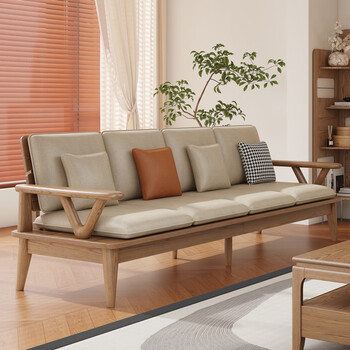 Montelova solid wood sofa living room small apartment removable winter and summer ash wood sofa straight row new chinese style foshan furniture 2.86 meters four-seater pure ash wood