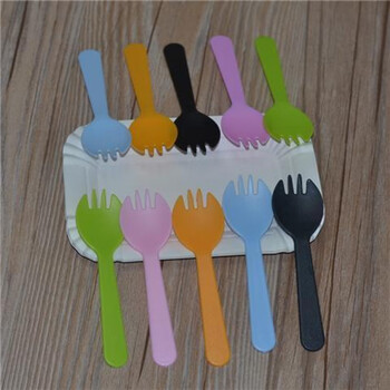Zixi birthday candle birthday cake fork and plate set disposable cake knife and fork plate combination paper plate complete set of tableware 10 color spoons + 10 rectangular paper plates