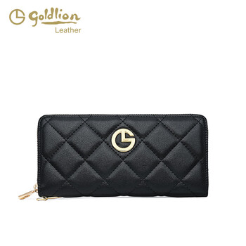 Goldlion g+ goldlion long wallet for women 2025 trendy simple fashion cowhide handbag small fragrant style wallet multi-card slot wallet black