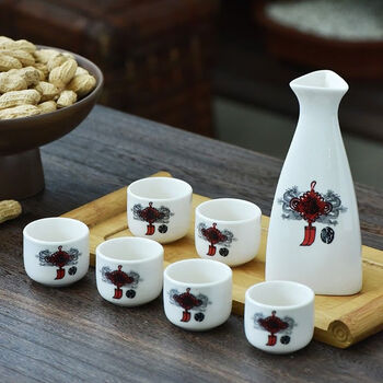 Ceramic wine set antique ceramic wine set simple wine divider white wine cup yellow wine cup green wine set japanese hot wine chinese knot-safe packaging one pot two cups