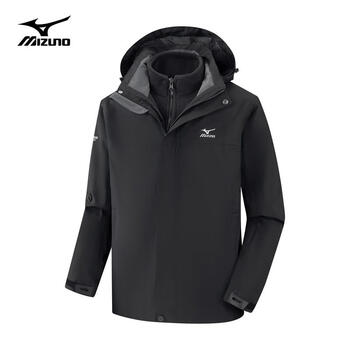 Mizuno outdoor jacket men's hooded jacket top windproof three-in-one jacket detachable mountaineering jacket black xl