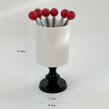 Fruit fork storage jar colorful polka dot ceramic sub set dessert spoon cake fork fruit picks tall fruit fork storage jar - pure with 6 bottles of water