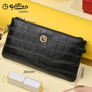 Goldlion g+ goldlion wallet women's long card holder all-in-one clutch large capacity 2025 new brand clutch women's black crocodile pattern