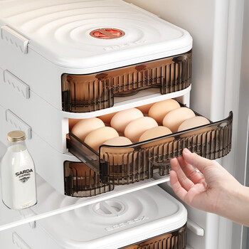 Wings timer refrigerator special egg storage box food grade kitchen crisper drawer type storage and organization of chickens white three layers (can hold 63 eggs)