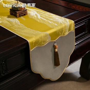 Sailotou new chinese zen table flag tea table cloth long light luxury high-end tea mat tea table cover table flag jiangshan ruhua-gold table flag 33*300cm applicable table length 2 points 1